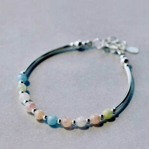 Solid Sterling Silver Natural Morganite 925 Silver Bracelet E8-32